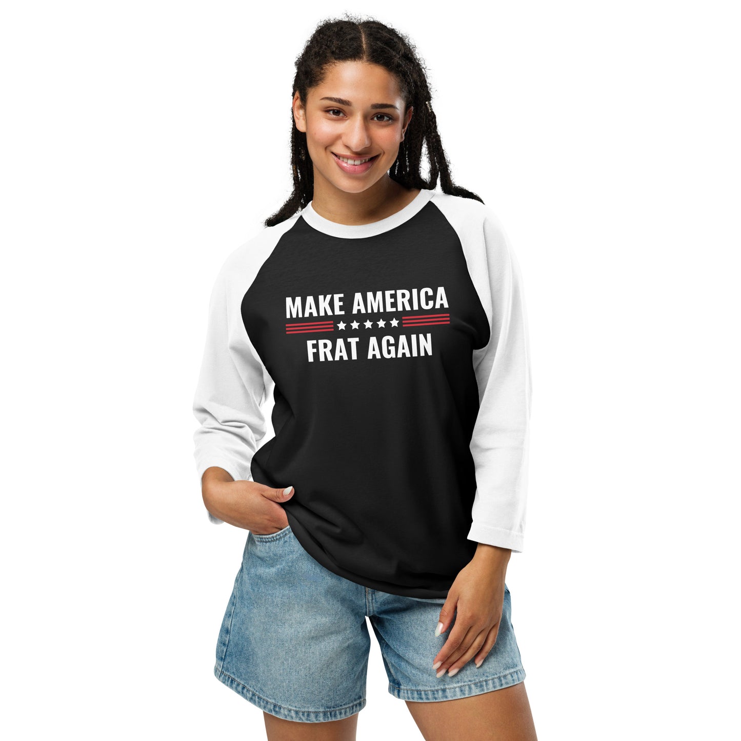 Make America Frat Again 3/4 sleeve raglan shirt